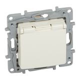 2P+E German std socket outlet Niloé -with shut. -flap cover -screw term. -ivory