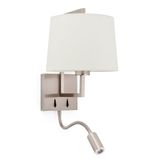 FRAME MATT NICKEL WALL LAMP WITH LED READER BEIGE