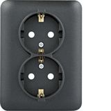 Double SCHUKO socket + cover + PRCC black