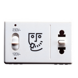 SHAVER SOCKET-OUTLET FOR HOTEL SYSTEM - EUROPEAN/AMERICAN STANDARD - INDICATOR LIGHT FOR THE SELECTED VOLTAGE -230V 50/60Hz - 3 MODULES - SYSTEM WHITE