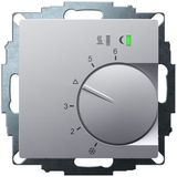 UP room controller, aluminum 55x55, 5-30C, AC 24V, triac output, switchable 5 actuators each 3W, change-over input, TA 3.5K, LED displays