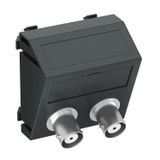 MTS-2BC F SWGR1 2 x BNC connection, 1 module, slanting outlet, as 1:1 coupling, black-grey