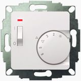 UP room controller, RAL9010 glossy 50x50, 5-30C, AC 230V, 1NC, 10 A, temperature reduction approx. 4K, switch on/off, display controller "heating"