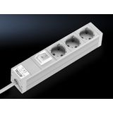 DK Socket strip, CEE 7/3 (type F), 3-way, 250 V, 16 A, LHD: 306,6x44x44 mm