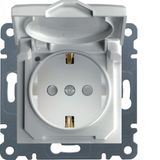 Schuko socket, with cover, prot. children-white