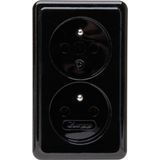 Surface mount earthed socket outlet with central earth contact, 2-fold, without shutter, IP20, 16A, 250V~, black