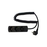 '3 way socket outlet black, 4m H05VV-F 3G1,5  with 2,5 spiral cable'