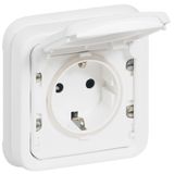 Socket outlet Plexo IP55 antibact-German std w claws-2P+E-complete-Artic white