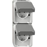 SCHUKO double socket, arranged vertically, light gray, AQUASTAR