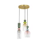 Sandy Gold Metal  Glossy Dark Green, Blue Grey  Pink, Glossy Light Green, Orange   & Light Grey Glass  LED E14 3x5 Watt 230 Volt  IP20 Bulb Excluded  D: 41.7 H: 120 cm Adjustable height