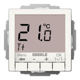 Flush-mounted thermostat as room controller, RAL9010 glossy 55x55, AC 230V, 1 changeover contact, heating 5(2) A, cooling 1(1) A, white backlighting