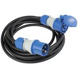 CEE extension 5m, black
5m heavy rubber hose line H07RN-F 3G2.5 
with CEE plug "powerlight" and CEE coupling "powerlight" with phase indication 230V/16A/3-pole/6h