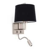 FRAME MATT NICKEL WALL LAMP WITH LED READER BLACK