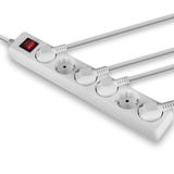 6-Way Schuko Mains Power Extension with Switch Schuko sockets, 45° angled