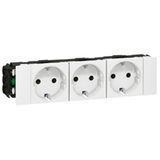 Multiple socket Mosaic - 3 x 2P+E - for snap on trunking - white