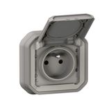 Plexo 16A 250V IP55 IK08 waterproof 2P+E power socket supplied complete for recessed mounting - gray