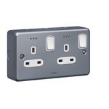 Double pole socket outlet Synergy - 2 gang switched + Led - 13 A 250 V~ - metalclad