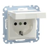 SCHUKO socket outlet with hinged lid and label, touch protection, plug-in terminals, polar white glossy, System M