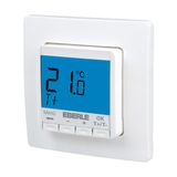 Flush-mounted thermostat as room controller, AC 230V, 1 changeover contact, heating 5(2) A, cooling 1(1) A, blue backlighting