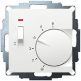 UP room controller, RAL9016 matt 55x55, 5-30C, AC 230V, 1NC, 10 A, temperature reduction approx. 4K, switch on/off, display controller "on"