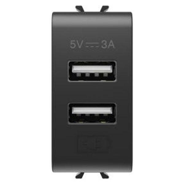 USB CHARGER - A+A TYPE - 3A - SATIN BLACK - 1 MODULE - CHORUSMART image 1