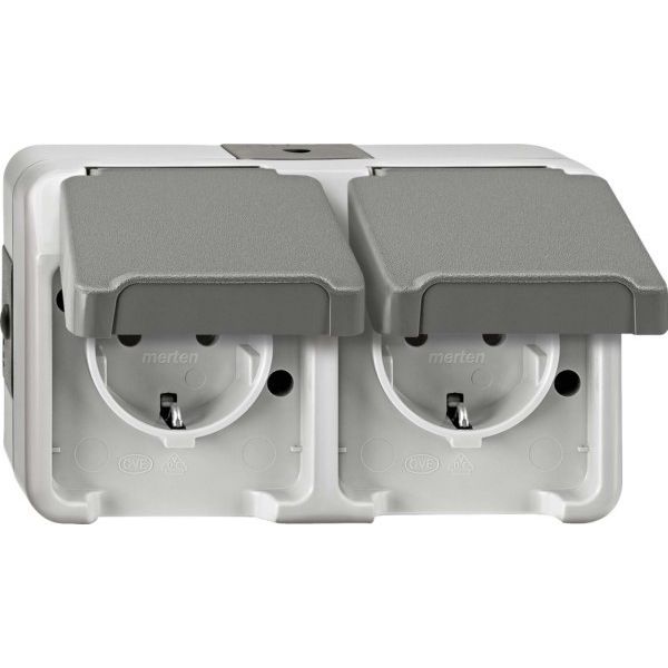 SCHUKO double socket, horizontally arranged, light gray, AQUASTAR image 1