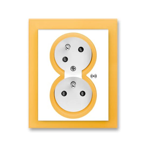 5583M-C02357 43 Double socket outlet with earthing pins, shuttered, with turned upper cavity, with surge protection image 1