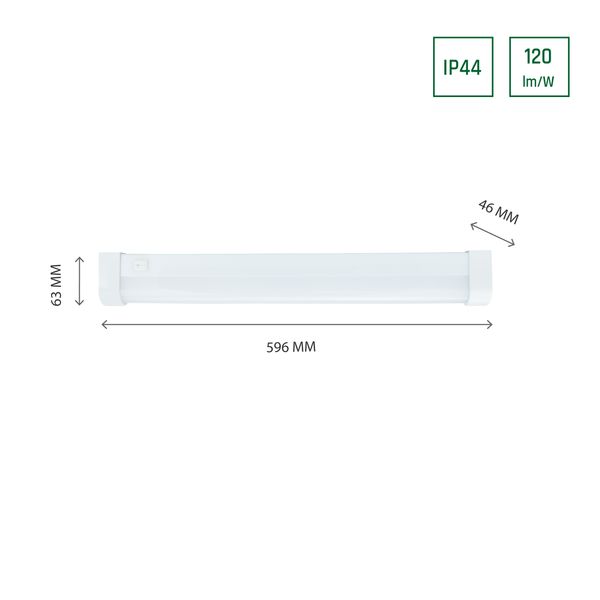 AQUATICA 15W WW 230V 150st IP44 596x46x63 WHITE round ends, switch image 1