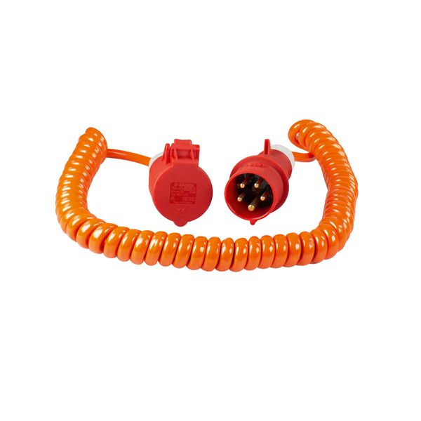 Spiral polyurethane cable extension from 1 m up to 5 m expandable HO7BQ-F 3G1,5 orange with 2 P+E plug  and  socket. 250V/16A image 1
