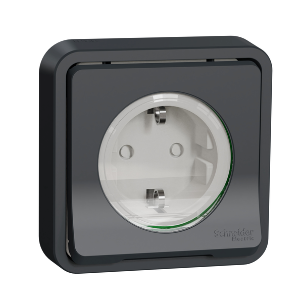 Socket-outlet, Mureva Styl, 2P + E with shutters, side earth, 16A, 250V, flush, grey image 2