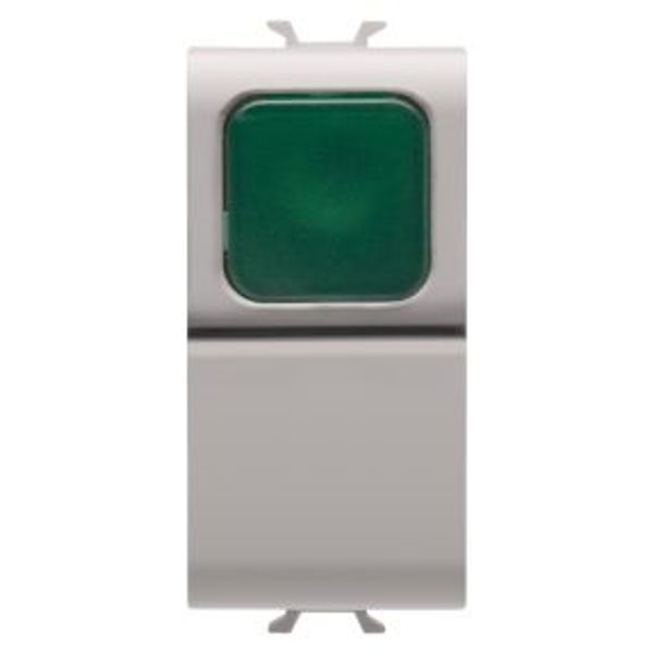 PUSH-BUTTON 1P 250V ac - NO 16A -  GREEN DIFFUSER - 1 MODULE - NATURAL SATIN BEIGE - CHORUSMART image 1