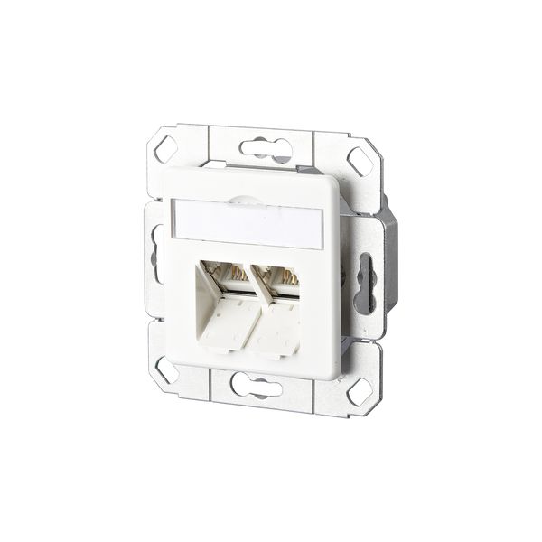 E-DAT C6A 2 Port flush mounted trunking installation pure white image 1