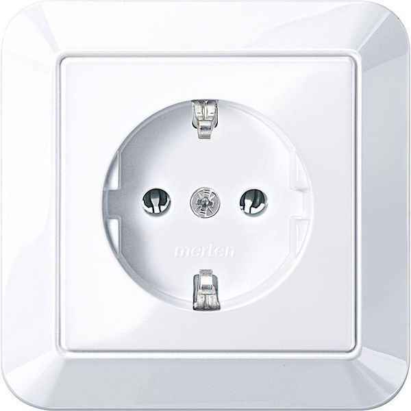 SCHUKO socket outlet with full cover plate, screw lift terminals, active white glossy, 1-M image 1