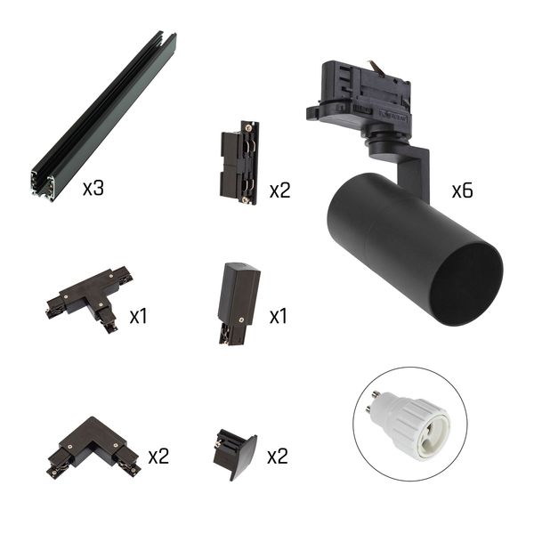 TRACK LIGHT SET: MADARA MINI 6X SPOTS + 3-PHASE TRACKS  - BLACK image 3