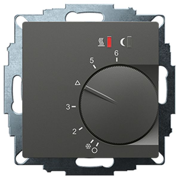 UP room controller, anthracite 55x55, 5-30C, AC 230V, 16 A relay output 1 NO contact, PWM / 2 point control, switch, TA, LED displays image 2