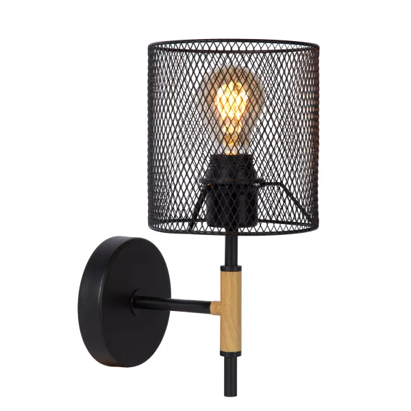 BASKETT Wall Light 1xE27/40W Black/Wood image 1