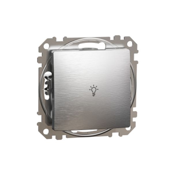 Sedna Design & Elements, 1-way Push-Button 10A Lamp Symbol, professional, brushed aluminium image 3