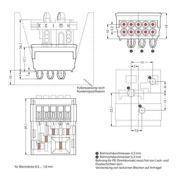 Conductor support without ground contact with snap-in mounting feet wh image 2