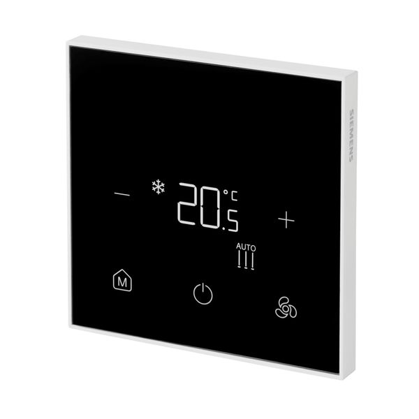 RDF460BN - Flush mount touch BACnet and Modbus room thermostat for 2-/4-pipe FCU with DC fan output, on/off or 3-position control outputs and 2 x multifunctional inputs, fit for square conduit boxes image 1