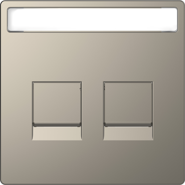 Cen.pl.f. 2-gng modular jack w. label fld & dust slide, nickel metallic,Sys.Des. image 4