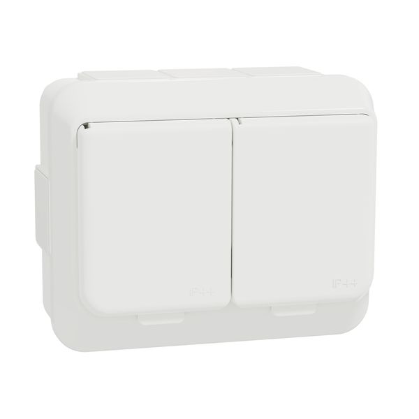 Exxact double socket-outlet with lid IP44 earthed white image 4