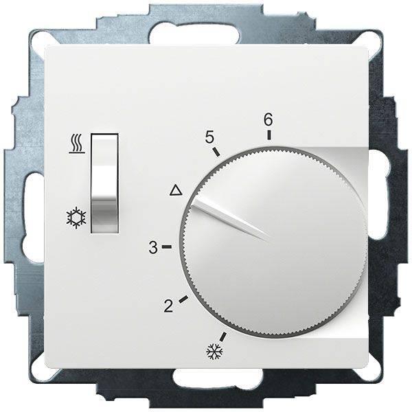 UP room controller, RAL9016 glossy 55x55, 5-30C, AC 230V, 1CO, 10A/5A, heating/cooling switch image 1