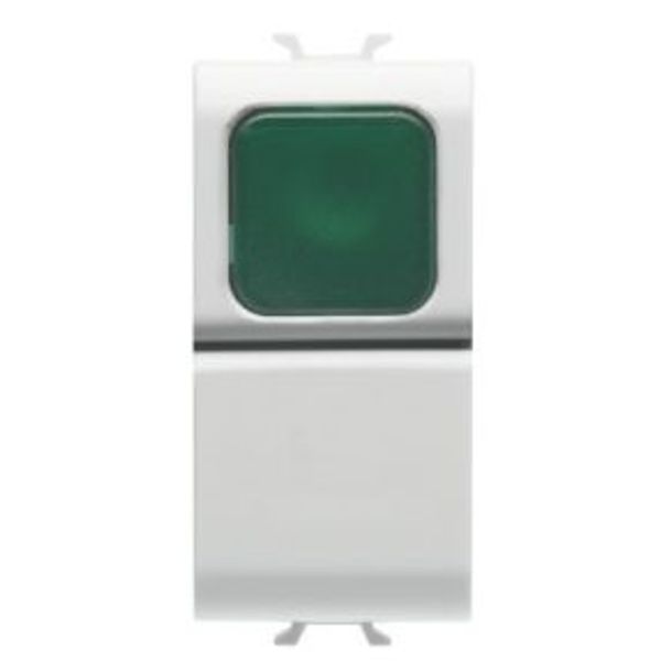 PUSH-BUTTON 1P 250V ac - NO 16A -  GREEN DIFFUSER - 1 MODULE - SATIN WHITE - CHORUSMART image 1