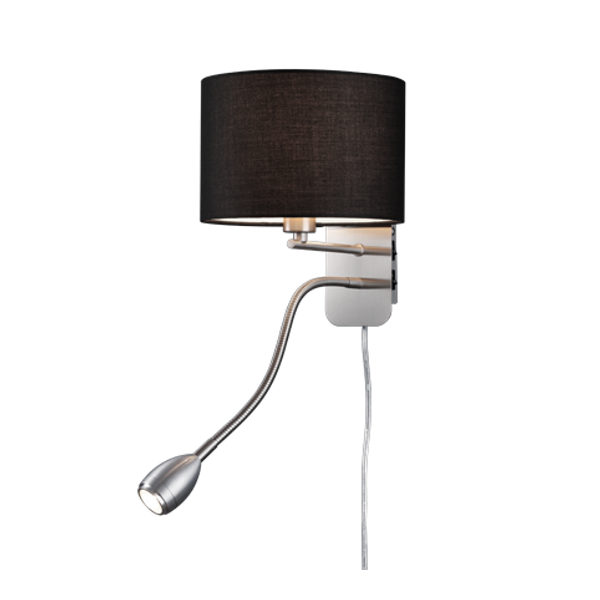 Hotel wall lamp with reading light E14 + LED black image 1