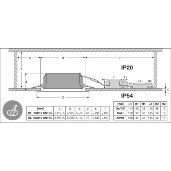 DOWNLIGHT UGR19 DALI DN155 14 W 840 WT IP54 DALI image 20