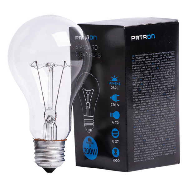 Incandescent Bulb E27 200W A70 230V CL Patron image 1