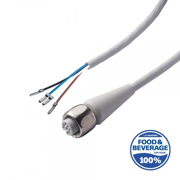 Sensor Kabel, 5m, 4-polig, TPE grau, Dichtung EPDM, Überwurf V4A, M12 Sensorbuchse A-kodiert/offene Leitungsenden, FDA  image 1