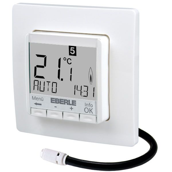 Clock thermostat as a room controller with limiter function, AC 230V, 1 NO contact, 10 A, white backlighting image 1