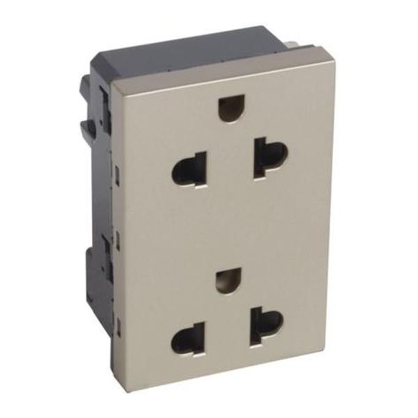 Arteor™ - Euro-US type 2x2P+E with shutters socket outlet 15 A 127 V/16 A 250 V - 3 modules - Champagne image 1