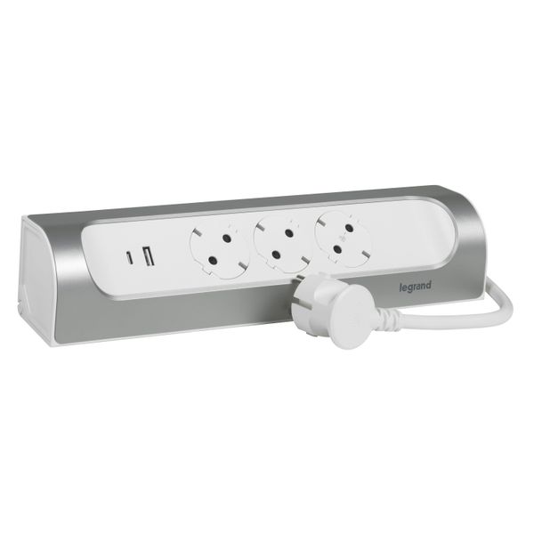 MOES COR ANGLE SCH 3X2P+E USB A+C 1 M CORD ALUMINIUM WHITE PAINTED image 2